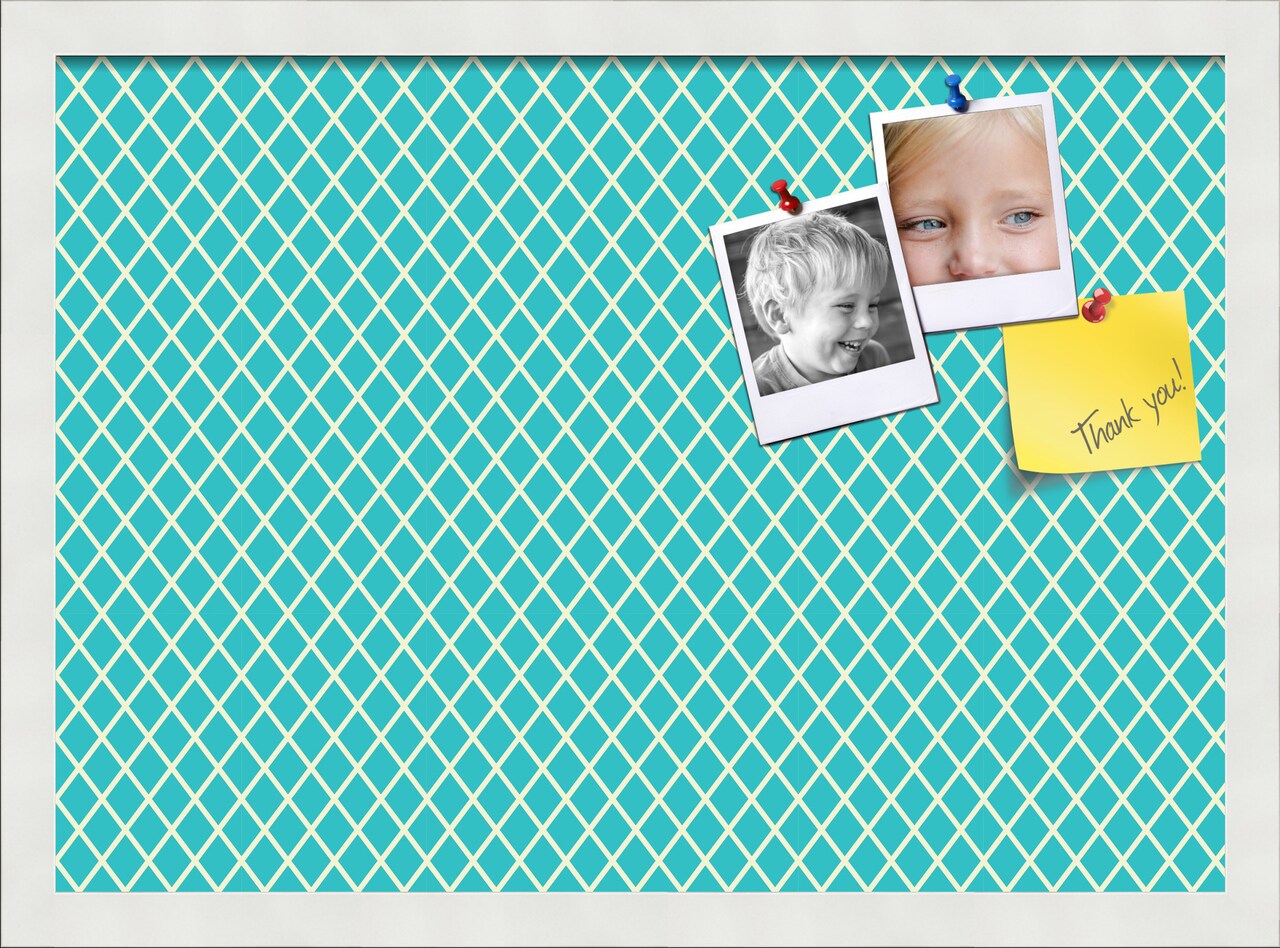 PinPix Custom Bulletin Board Neon Blue Diamond Poster Board Has a Fabric Style Canvas Finish, Framed in Satin White Frame, by ArtToFrames (PinPix-350)